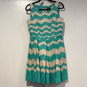 Taylor Teal and Cream Chevron Garden Party Mini Dress